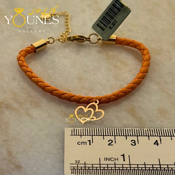 دستبند چرم نارنجی قلبی بینهایت طلا